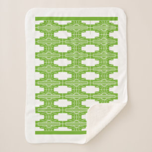 Art Deco Sunburst Pattern in White and Lime Sherpa Blanket
