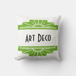 Art Deco Sunburst Pattern in White and Lime Throw Pillow