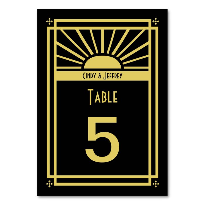 Art Deco Sunburst Table Numbers Cards Table Card