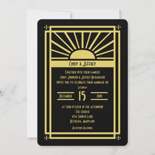 Art Deco Sunburst Wedding Invitations (Front)