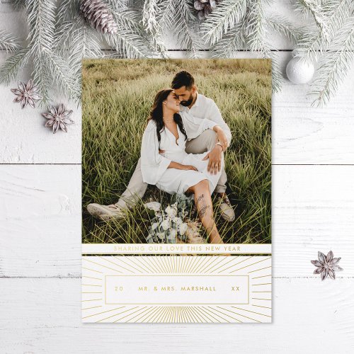 Art Deco sunrays Newlywed Foil Holiday Card