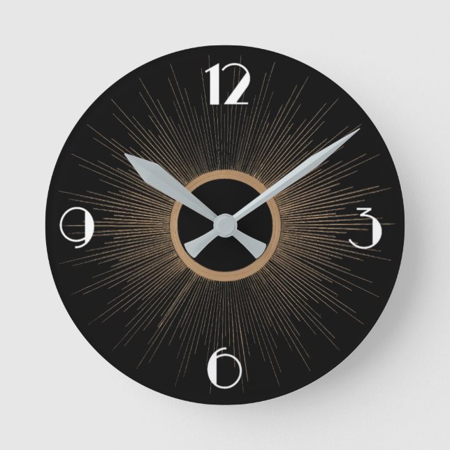 Art Deco Sunrays w/Numbers Round Clock (Front)