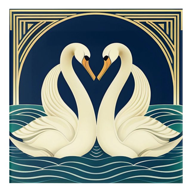 Art Deco Swans Acrylic Wall Art (Front)