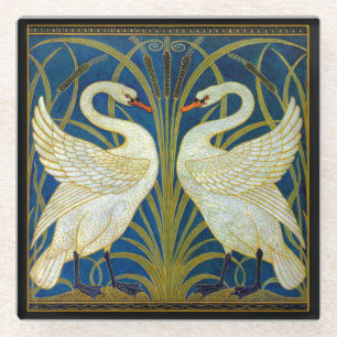 Art Deco Swans Glass Coaster