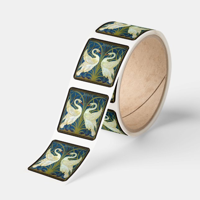 Art Deco Swans Square Sticker (Roll)