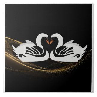 Art Deco Swans Wall Decor Art Nouveau Swan Ceramic Ceramic Tile