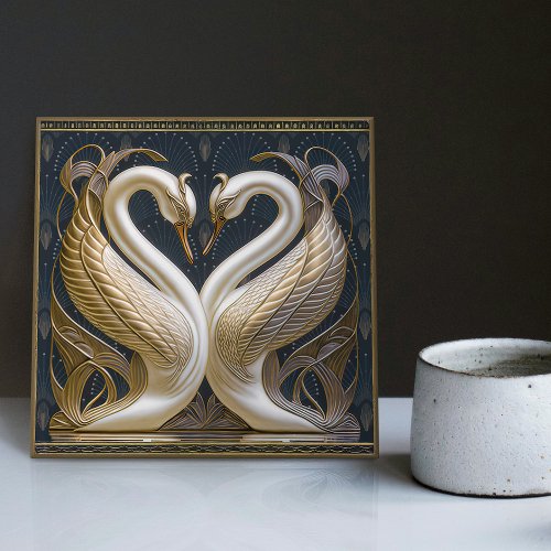 Art Deco Swans Wall Decor Art Nouveau Swan Ceramic Ceramic Tile
