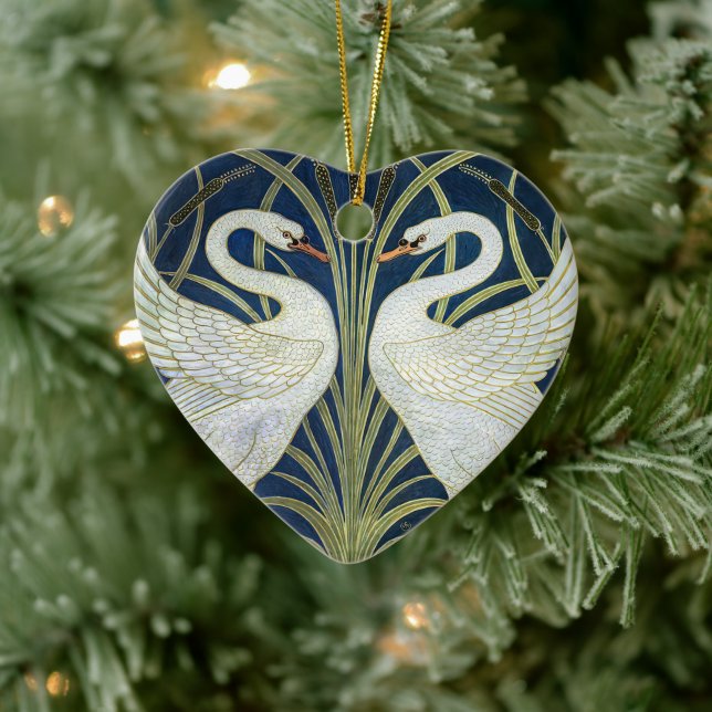 Art Deco Swans Wall Decor Art Nouveau Swan Ceramic Ornament (Tree)