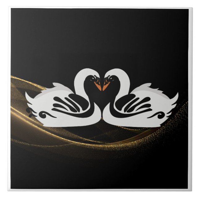 Art Deco Swans Wall Decor Art Nouveau Swan Ceramic Tile (Front)