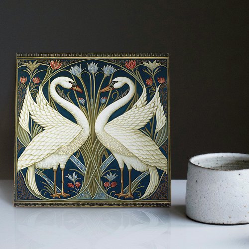 Art Deco Swans Wall Decor Art Nouveau Swan Ceramic Tile