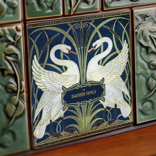 Art Deco Swans Wall Decor Art Nouveau Swan Ceramic Tile