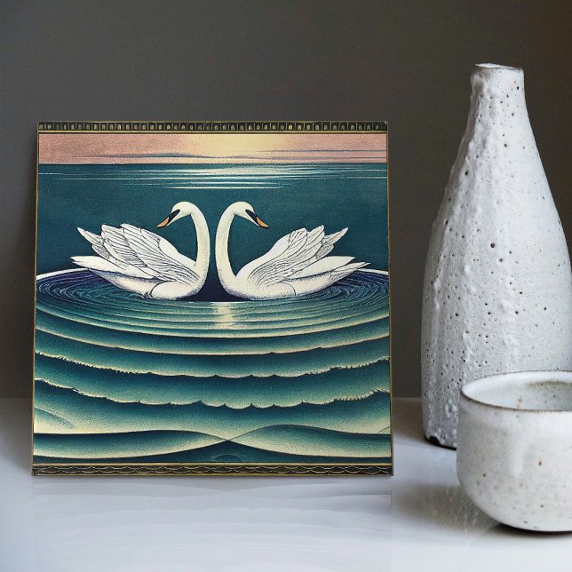 Art Deco Swans Wall Decor Art Nouveau Swan Ceramic Tile (Creator Uploaded)
