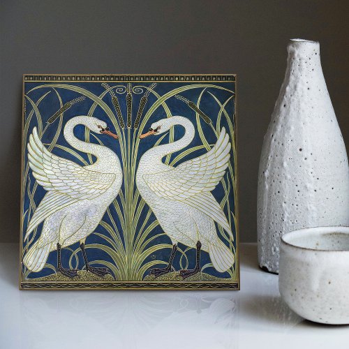 Art Deco Swans Wall Decor Art Nouveau Swan Ceramic Tile