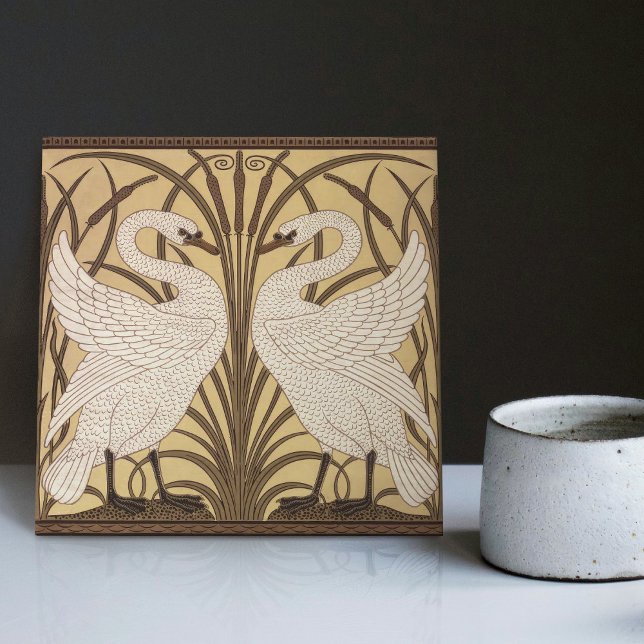 Art Deco Swans Wall Decor Art Nouveau Swan Ceramic Tile (Creator Uploaded)
