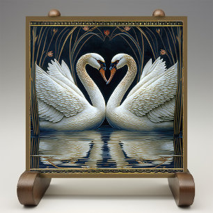 Art Deco Swans Wall Decor Art Nouveau Swan Ceramic Tile