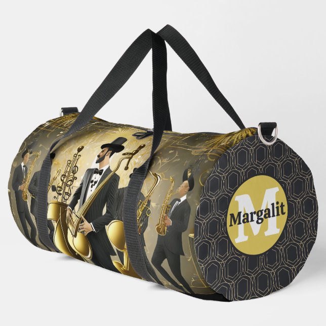 Art Deco Swing Jazz Band Music Large Duffle Bag (Left Corner)