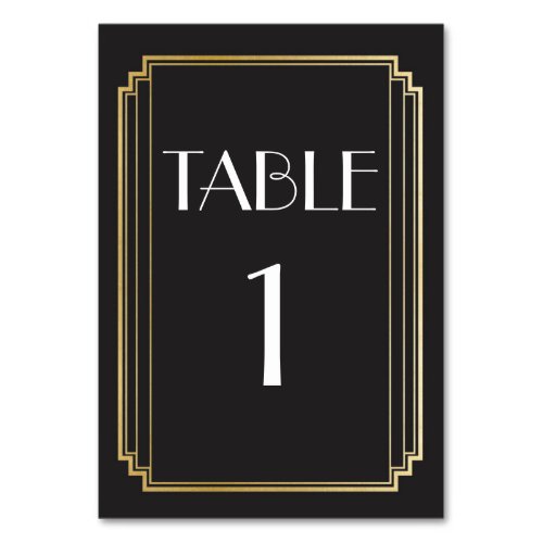 Art Deco Table Number Gold  Black Wedding