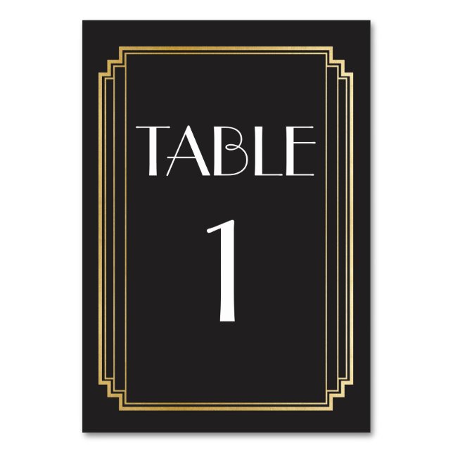 Art Deco Table Number Gold & Black Wedding (Front)