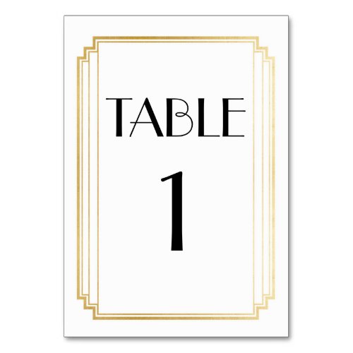 Art Deco Table Number Gold  White Wedding