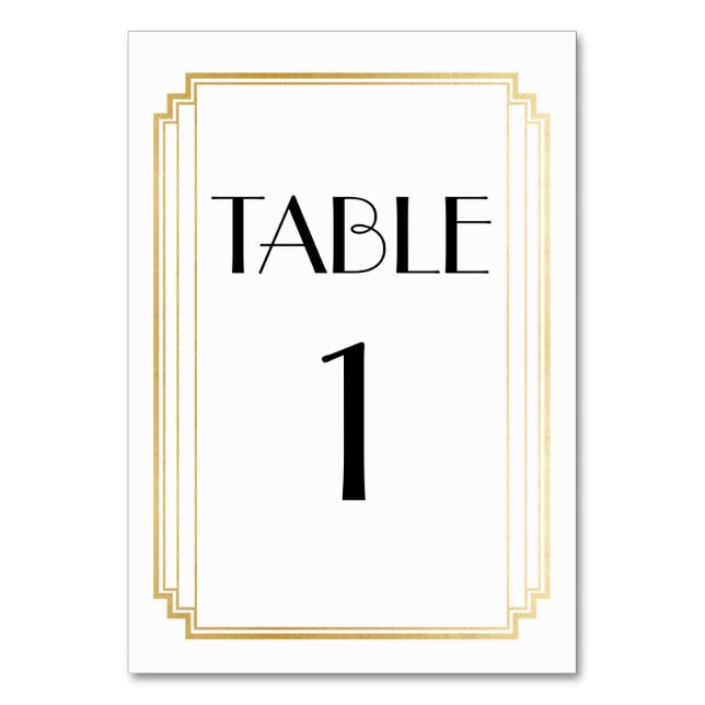 Art Deco Table Number Gold & White Wedding (Front)