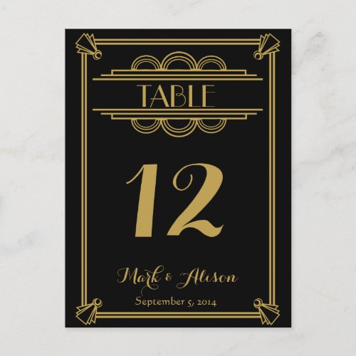 ART Deco Table Number with Menu  gold wedding