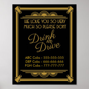 art deco Taxis wedding sign dont drink and drive