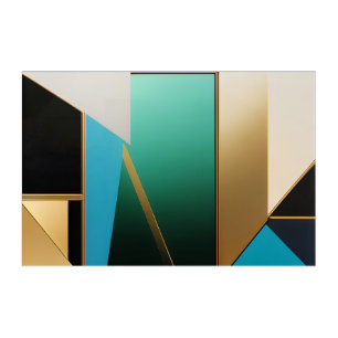 Art Deco Teal and Gold Geometric Abstract