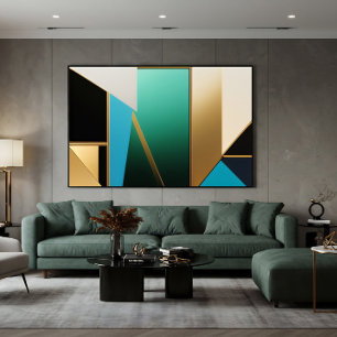 Art Deco Teal and Gold Geometric Abstract Canvas Print