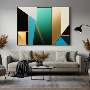 Art Deco Teal and Gold Geometric Abstract Poster