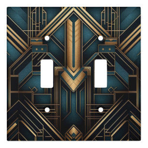 Art Deco Teal and Gold Geometric Design Light Switch Cover