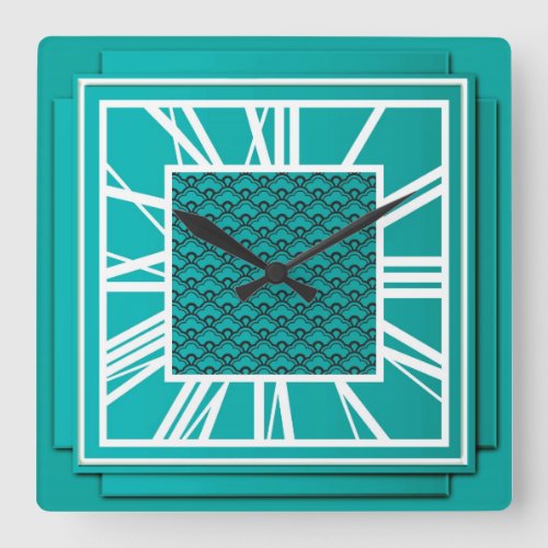 Art Deco teal blue Square Wall Clock