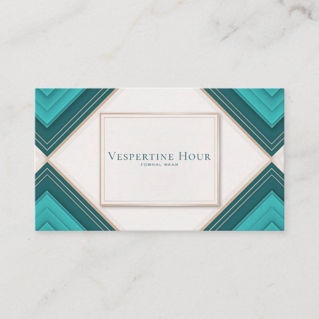 Art Deco Teal Chevron Gold Line Geometric Modern Business Card (Front)