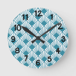 Art Deco Teal Fans  Round Clock