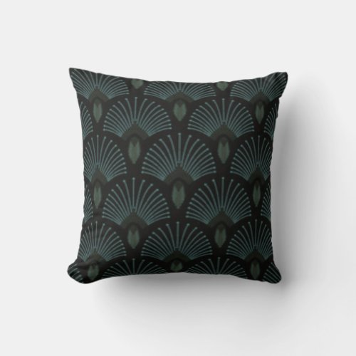 Art Deco Teal FeatherFan Design Throw Pillow