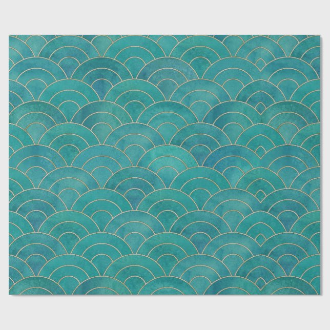 Art Deco Teal & Gold Decoupage Tissue Paper (Flat)