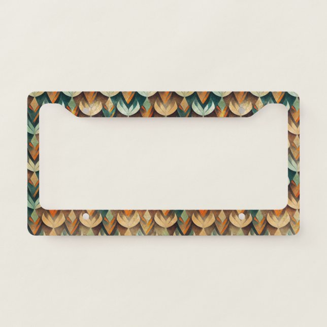 Art Deco Teal & Gold Geometric Pattern (10) License Plate Frame (Front)