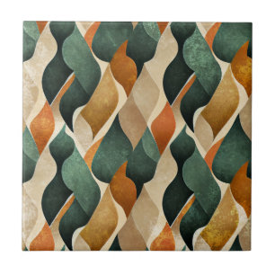 Art Deco Teal & Gold Geometric Pattern (4) Ceramic Tile