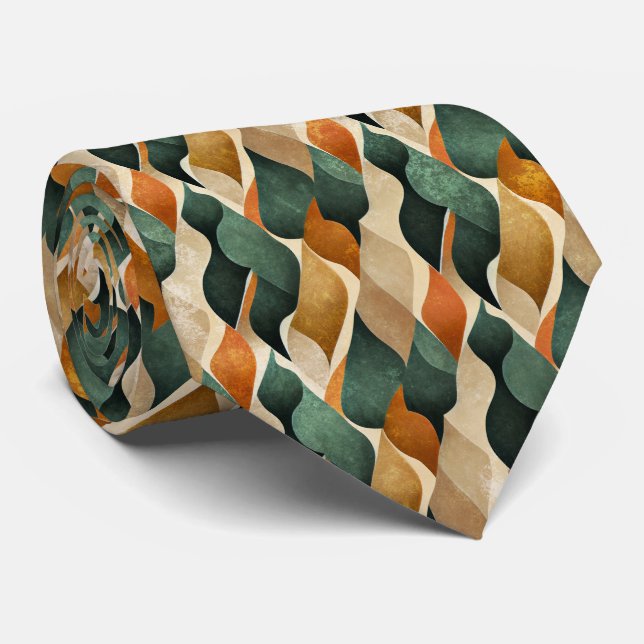 Art Deco Teal & Gold Geometric Pattern (4) Neck Tie (Rolled)