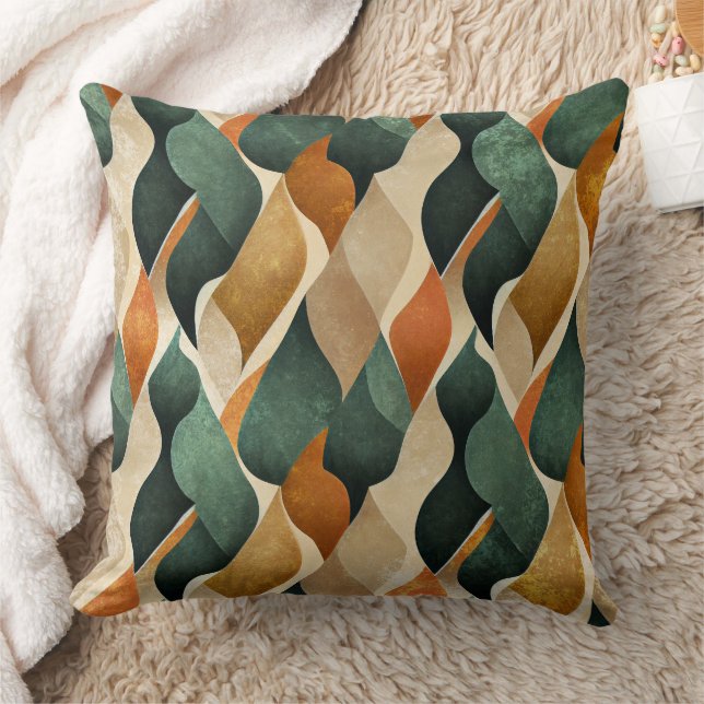Art Deco Teal & Gold Geometric Pattern (4) Throw Pillow (Blanket)