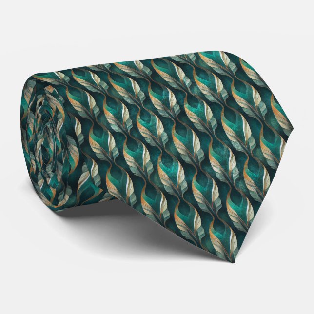 Art Deco Teal & Gold Geometric Pattern (7) Neck Tie (Rolled)