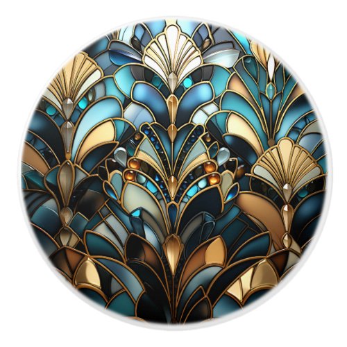  Art Deco Teal Gold Rust Blue Art Nouveau  Ceramic Knob