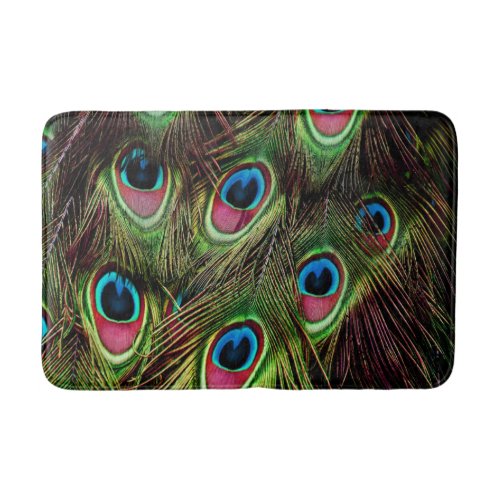 art deco teal green turquoise peacock feather bath mat