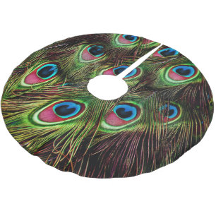 art deco teal green turquoise peacock feather brushed polyester tree skirt