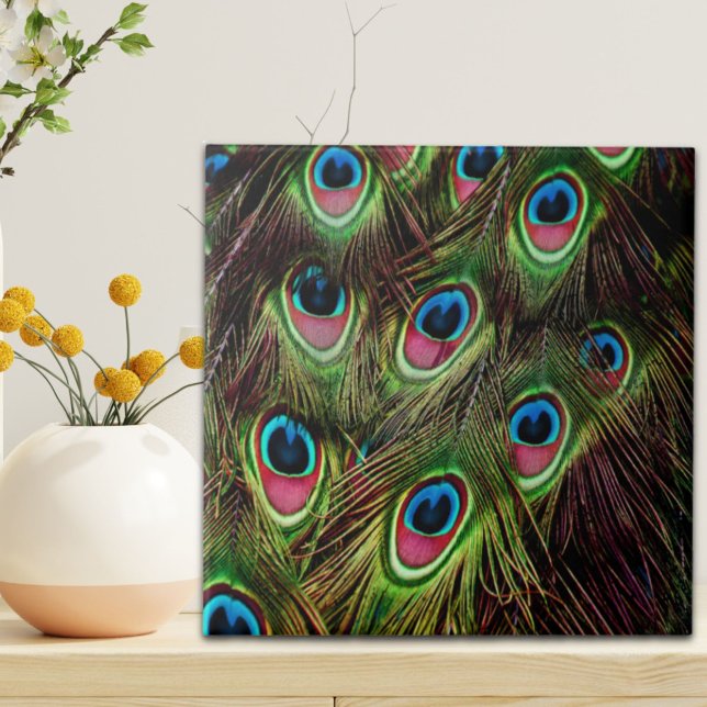 art deco teal green turquoise peacock feather ceramic tile (art deco teal green turquoise peacock feather ceramic tile)