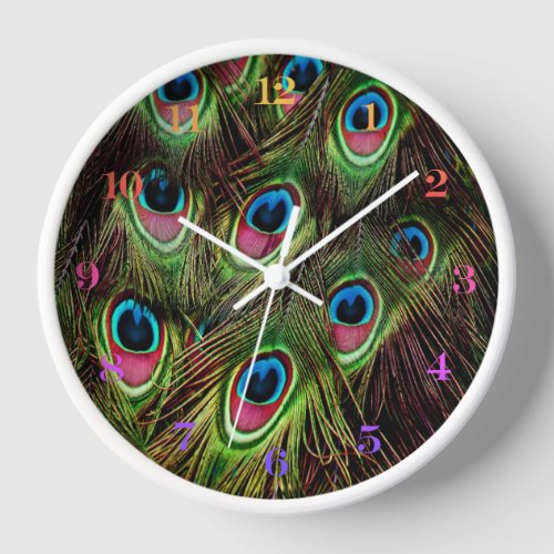 art deco teal green turquoise peacock feather clock