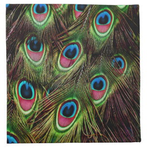 art deco teal green turquoise peacock feather cloth napkin