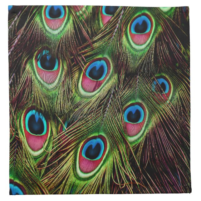 art deco teal green turquoise peacock feather cloth napkin (Front)