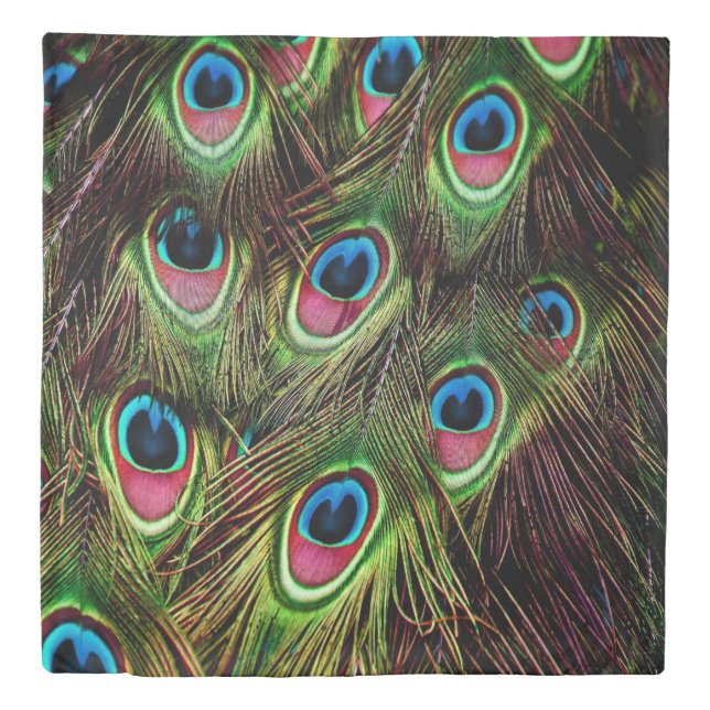 art deco teal green turquoise peacock feather duvet cover (Front)