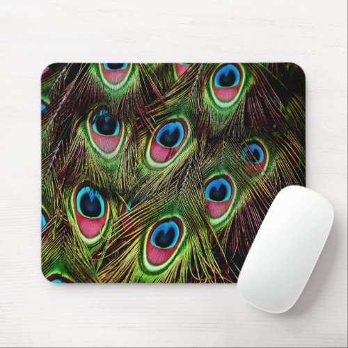 art deco teal green turquoise peacock feather mouse pad