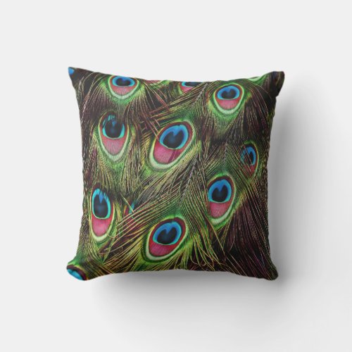 art deco teal green turquoise peacock feather outdoor pillow